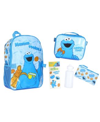 Cookie Monster Backpack 5-Piece Mega Set Cookie Time Kids School Bag Lunch Box Pencil Case Water Bottle 16"