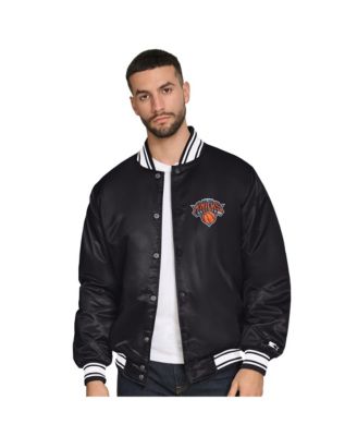 Men's Black New York Knicks Final Buzzer Satin Varsity Full-Snap Jacket