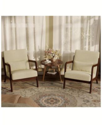 2-piece corduroy accent chairs with mid-century design, sturdy wood frame, lumbar pillow, and comfy seating for living room or bedroom.
