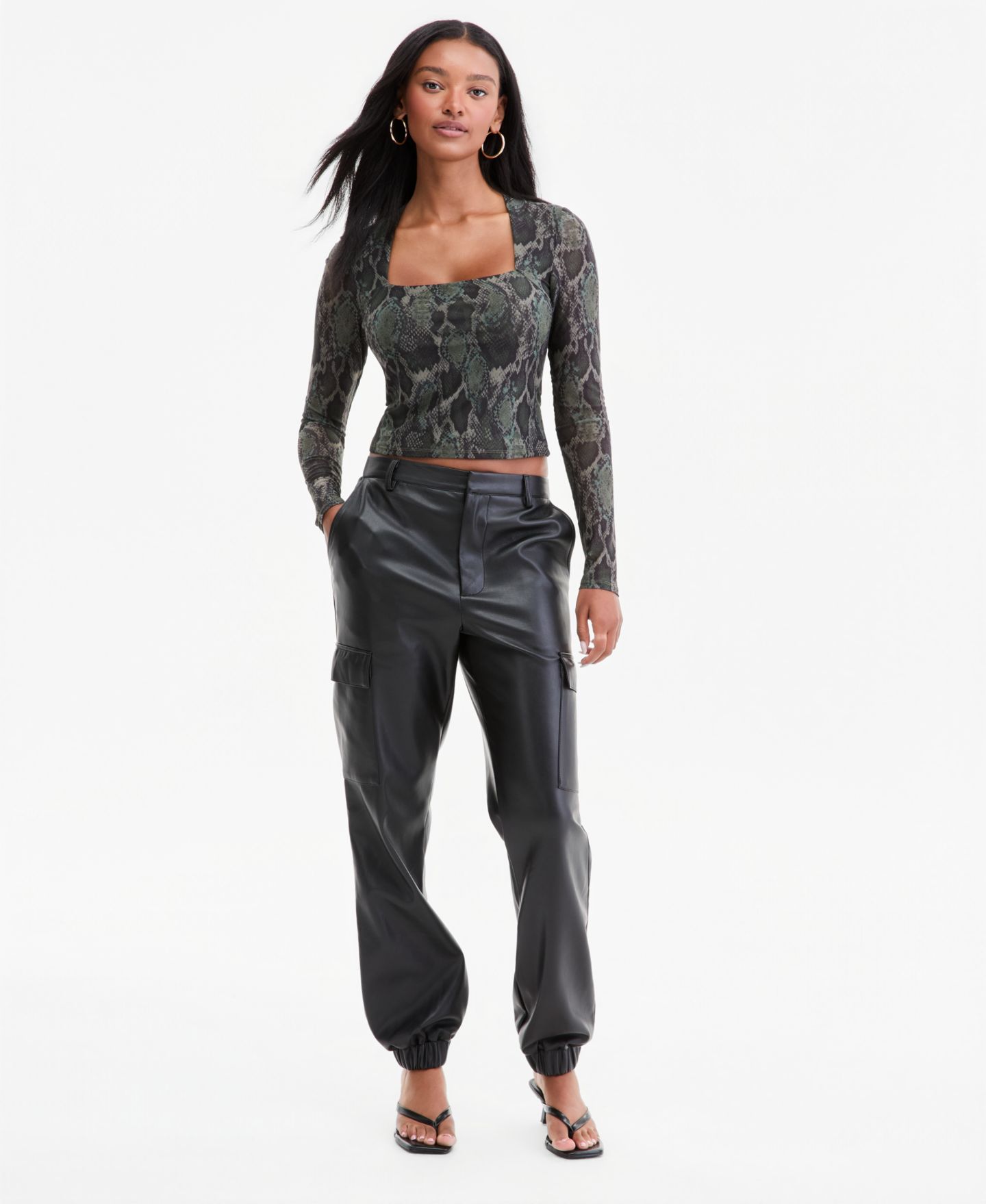 Женский топ Bar III Square-Neck Cropped Top, цвет: Армейский змеиный — фото 2
