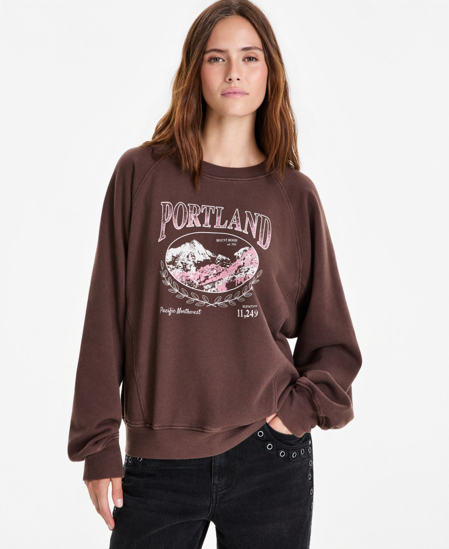 Женский свитшот And Now This Cotton Graphic Fleece, цвет: Коричневый — фото 1