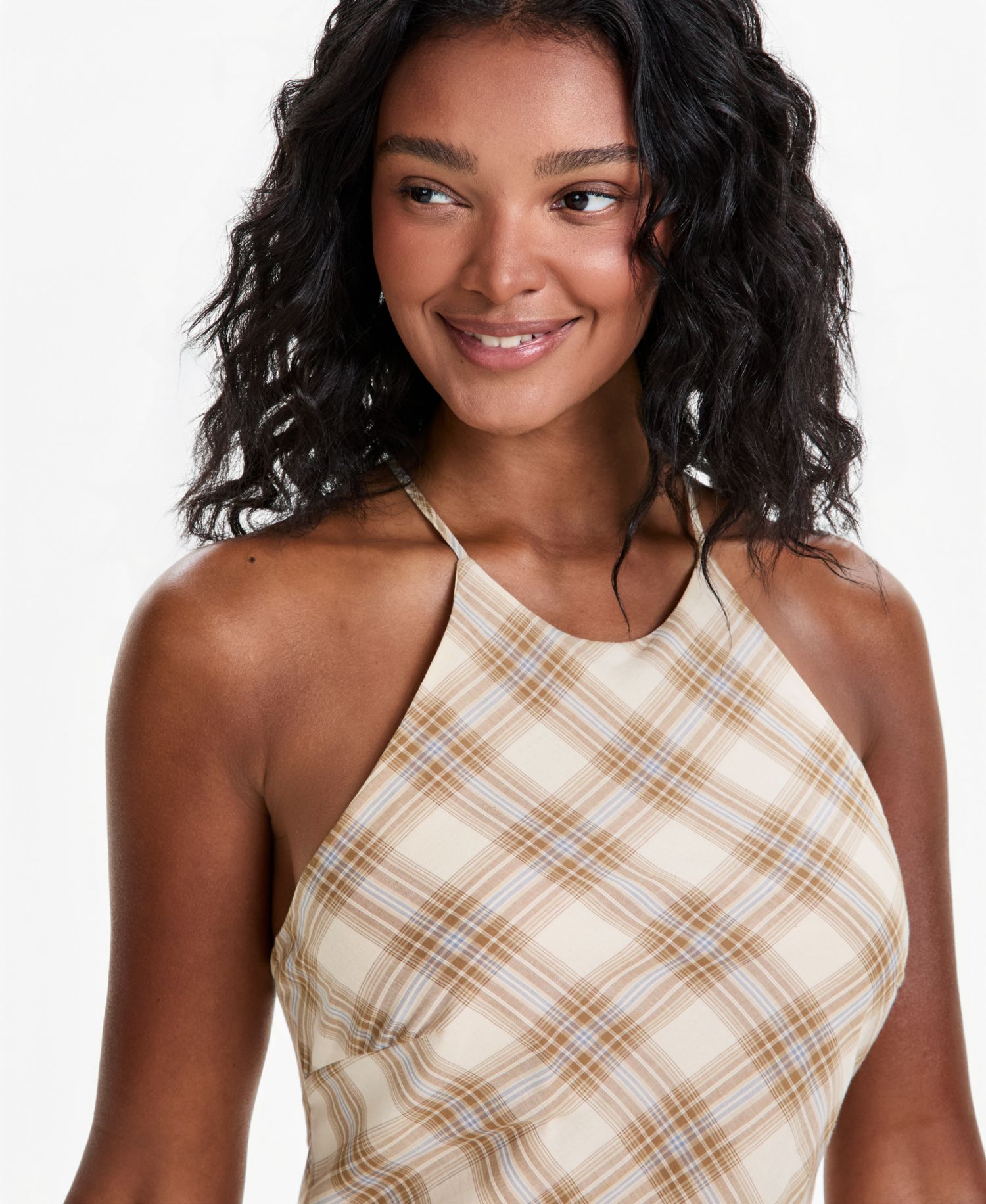 Plus size Cotton Plaid Cami-Strap Asymmetric Dress