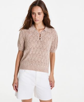 Women's Pointelle-Knit Short-Sleeve Polo