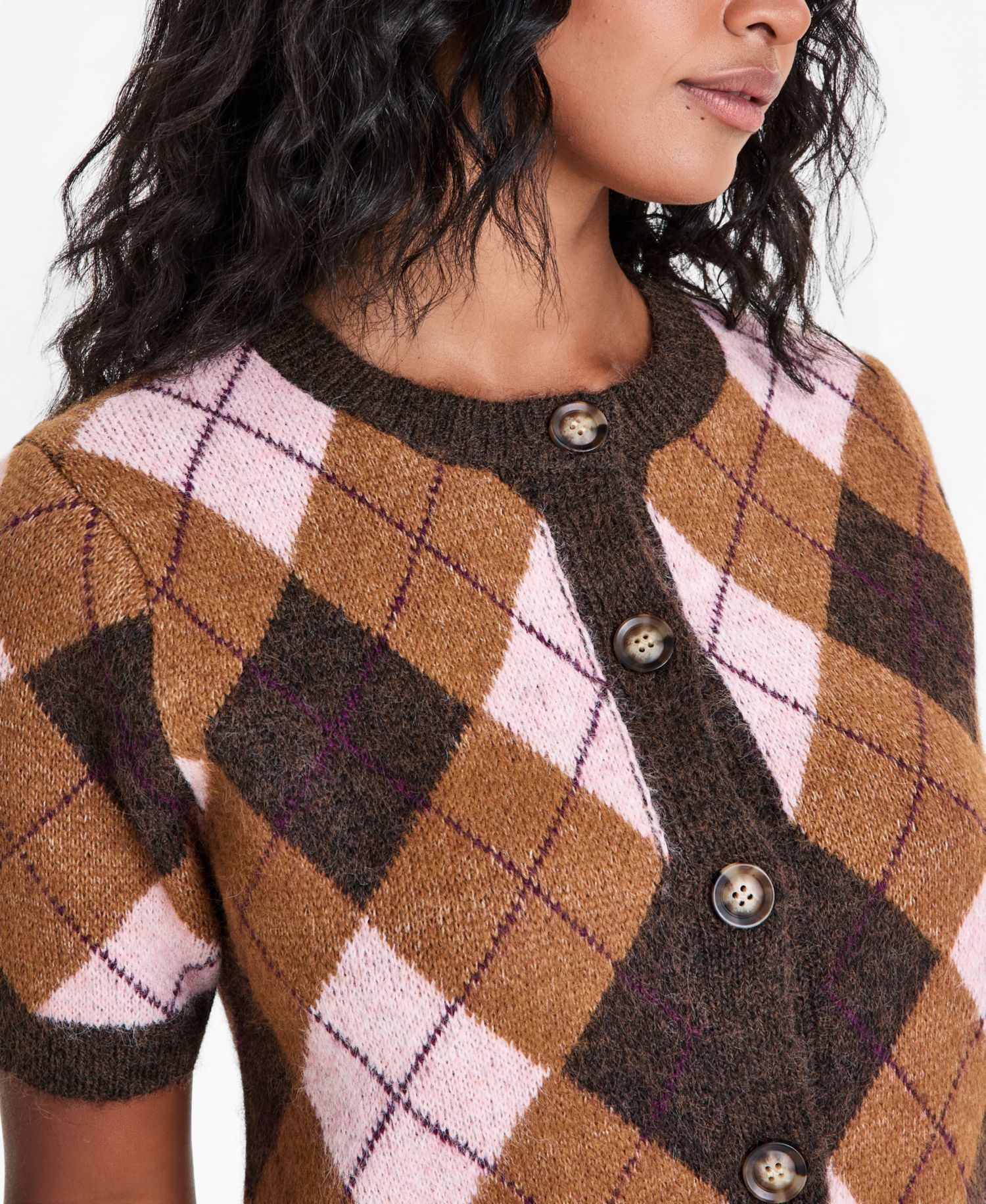 Petite Plaid Short-Sleeve Button-Front Cardigan