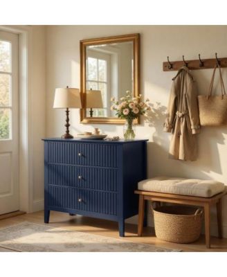 32"W Wide Fluted Nightstand with 3-Drawer