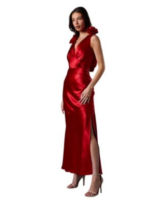 Women's Corsage Satin V-Neck Maxi Dress