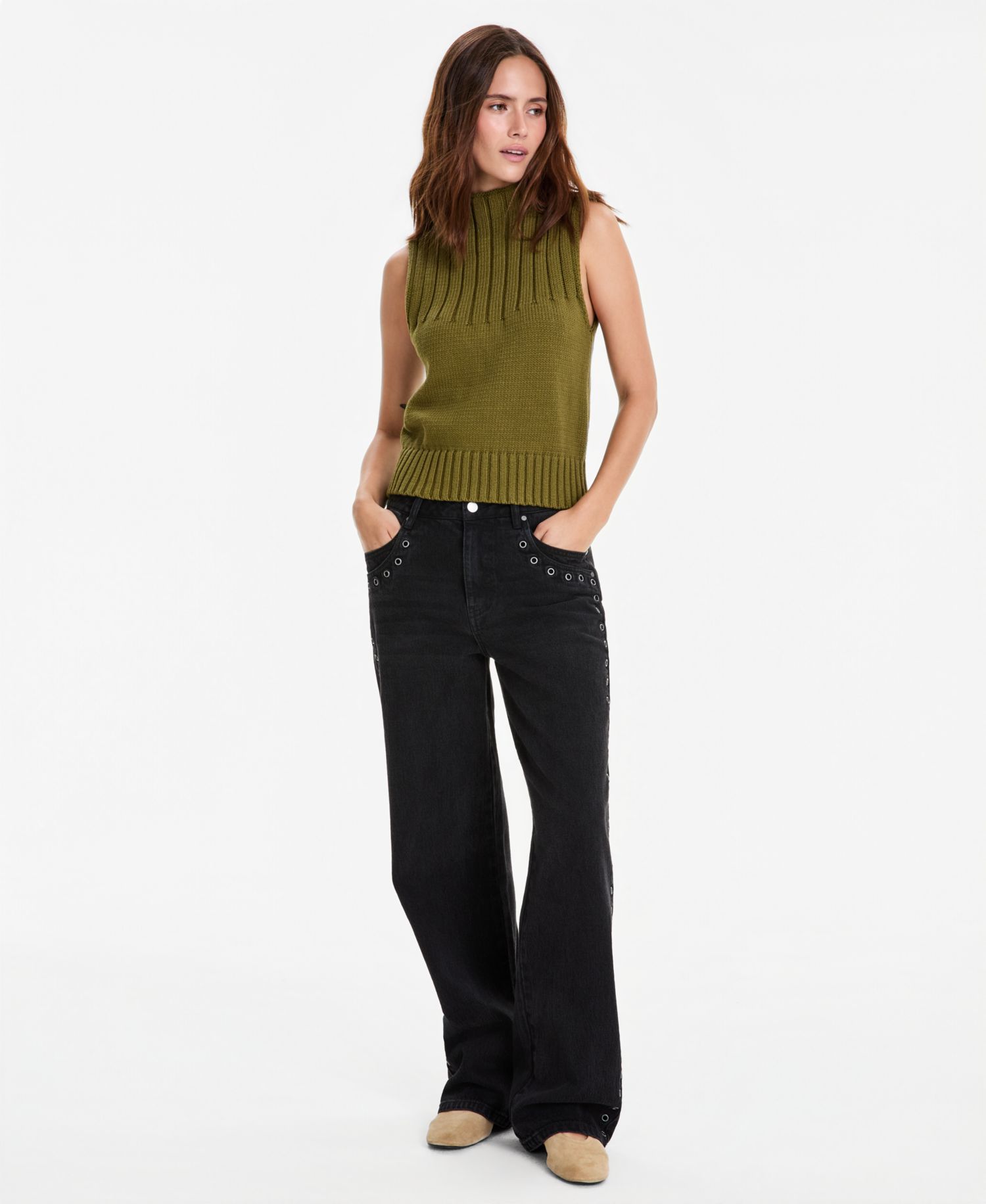 Petite Grommet High-Rise Wide-Leg Jeans