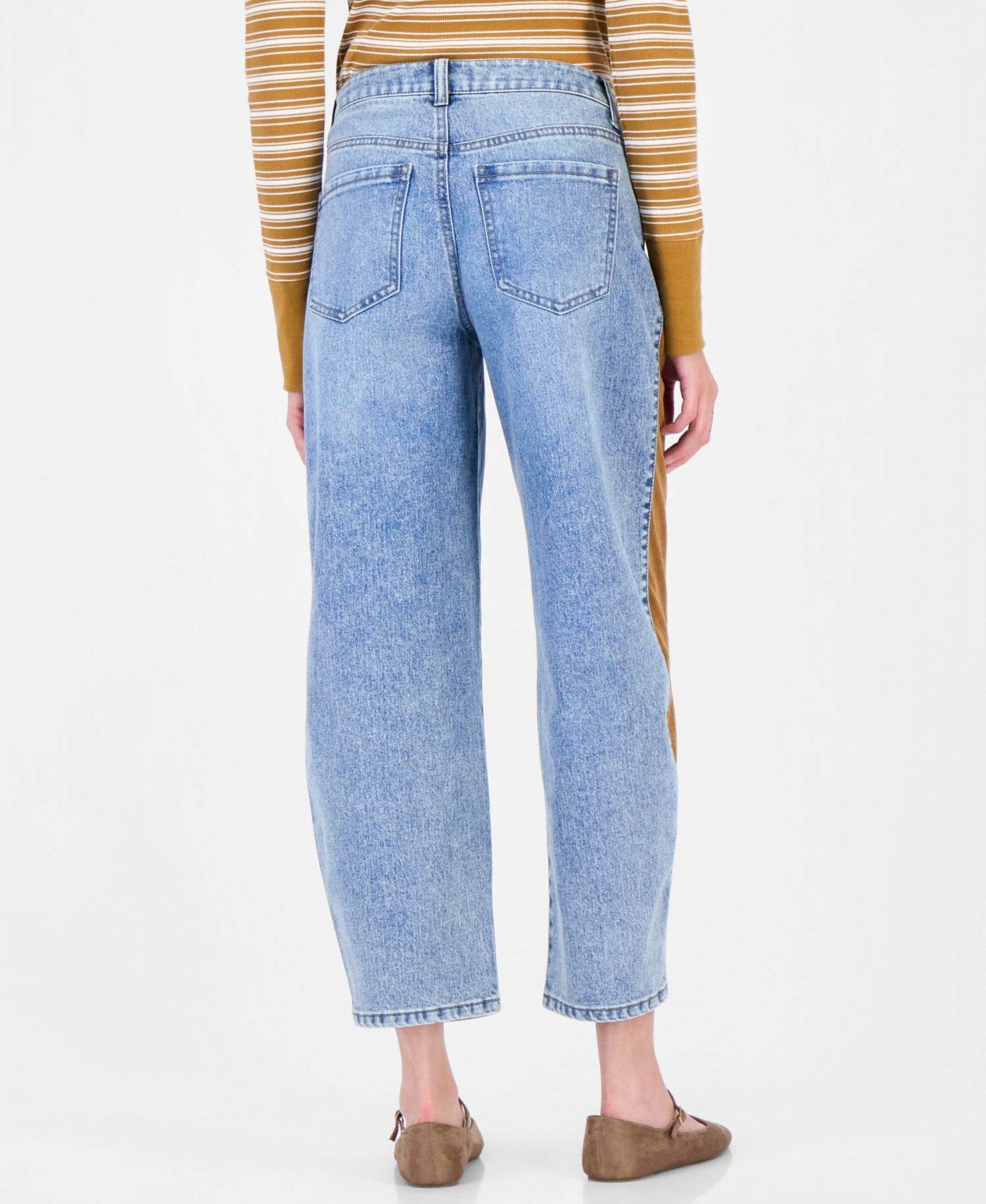 Women's Cord Trim Barrel Leg High-Rise Jeans