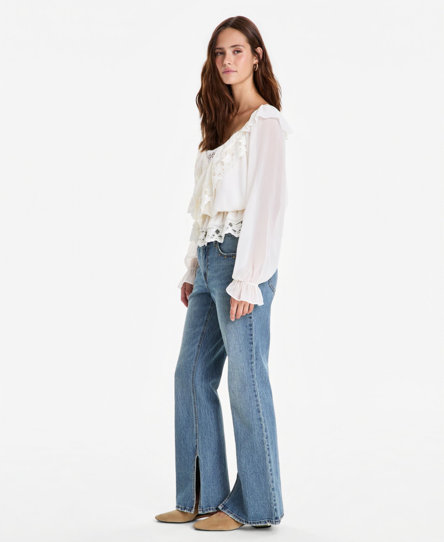 Petite Side Slit Bootcut High-Waisted Jeans