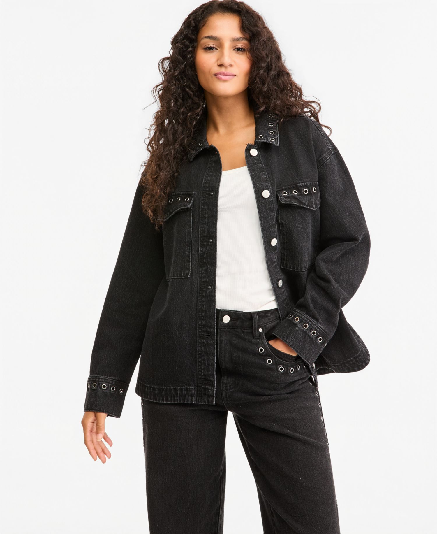 Petite Denim Grommet Jacket
