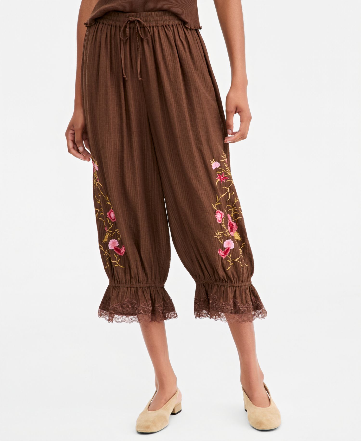 Women's Embr Drawstring High-Rise Balloon Pants