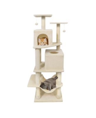 57'' Cat Tree for Indoor Cats with Dual Condos Hammock Sisal Scratching Posts
