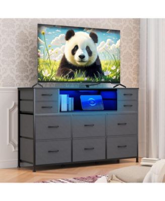 TV Stand 10 Dresser for 40-55 Inch TVs, 47 Inch Fabric Storage Cabinet with Led Lights and Charging Station for Bedroom Living Room Entryway