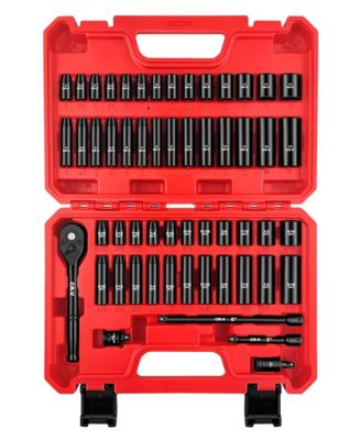 1/4inch  Drive Impact Socket Set 55-Piece SAE Metric Deep Shallow CR-V Steel 6 Point Ratchet Handle Extension Bar Adapter Universal Joint