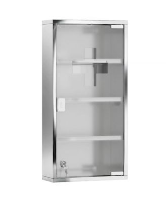 12" x 24" Lockable Medicine Cabinet, 4 Tier Stainless Steel Medical Wall Box Wall Cabinet with 2 Keys and Shelves for Bathroom