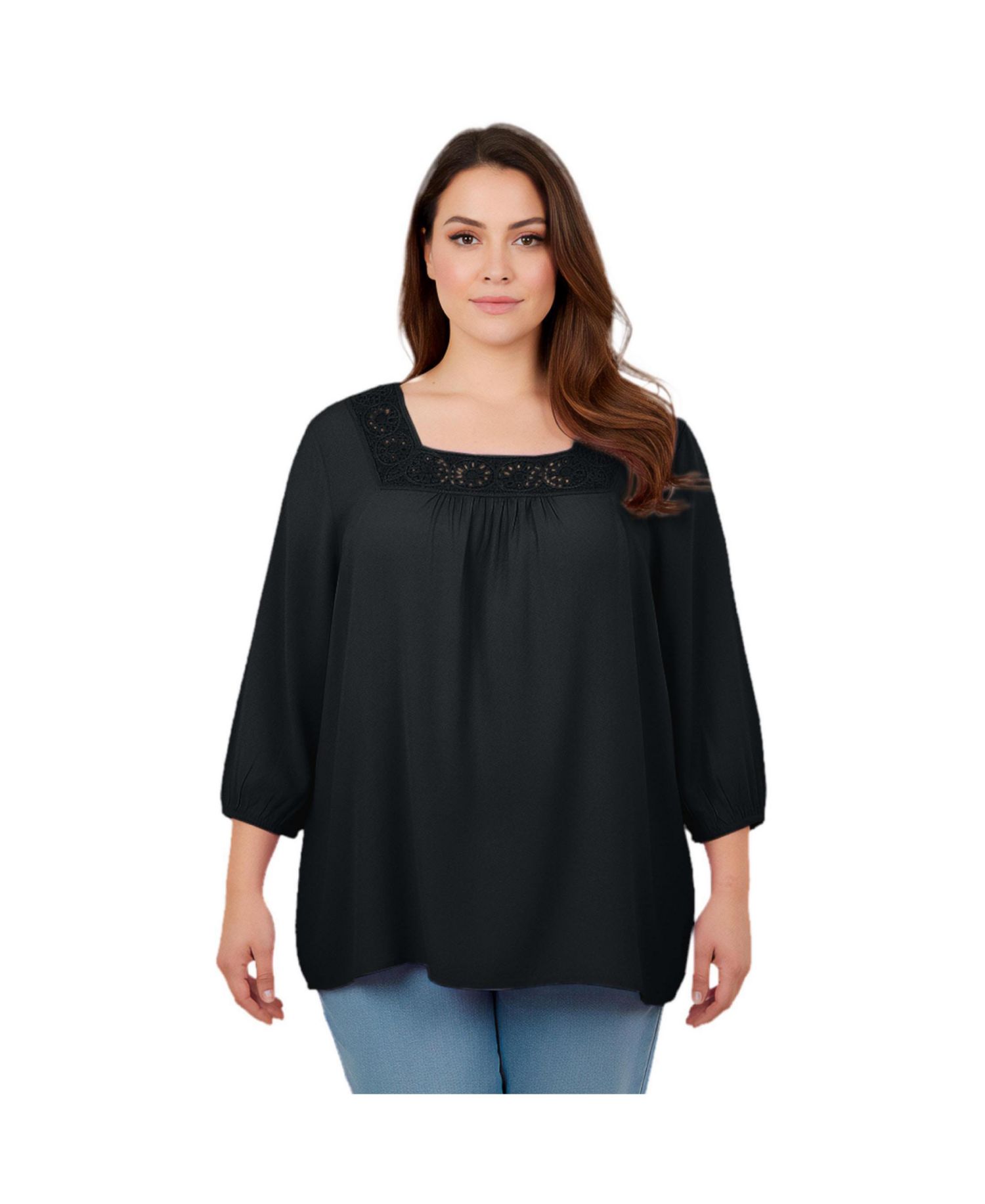 Women's Lace Neckline Peasant Blouse