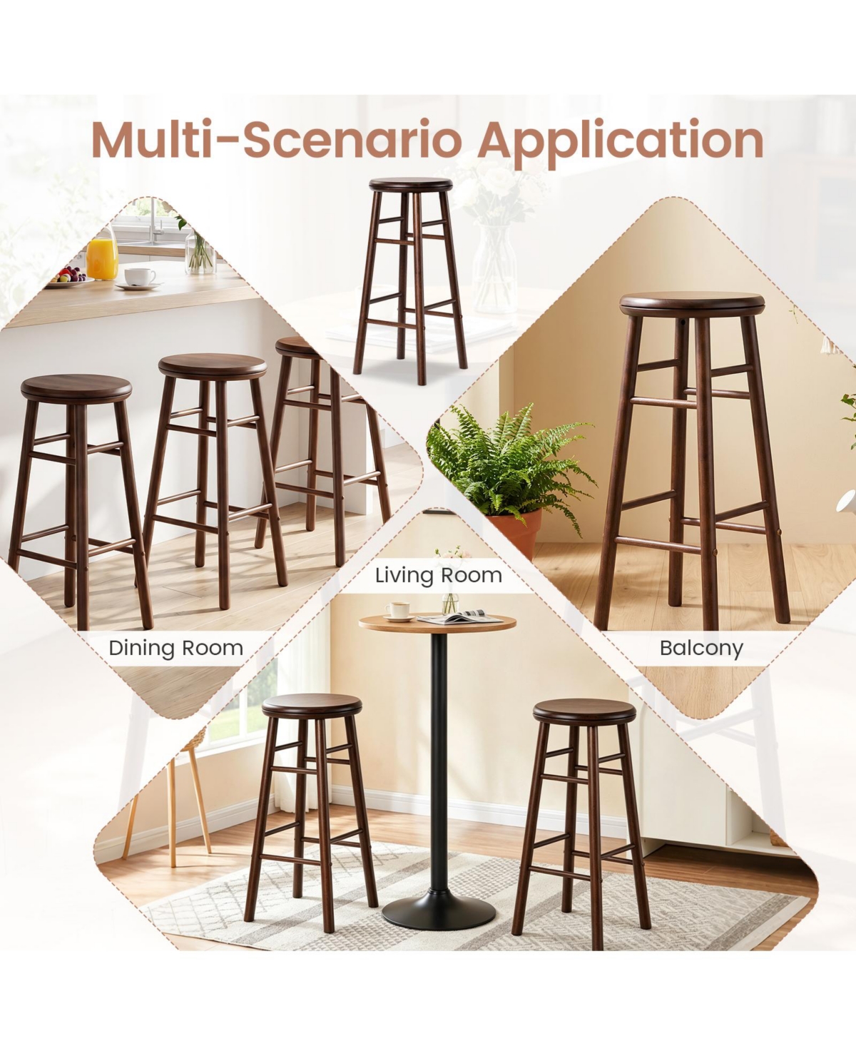 Gymax Set of 29'' Swivel Bar Stools with Backless Design Footrests and Strong Crossbars