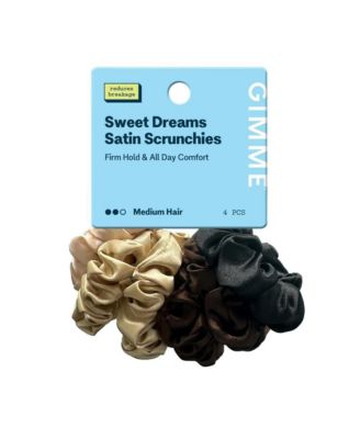 Medium Satin Scrunchies - Soft, No-Breakage Scrunchies - Perfect for Medium Hair and Bedtime Wear - 4 Pack