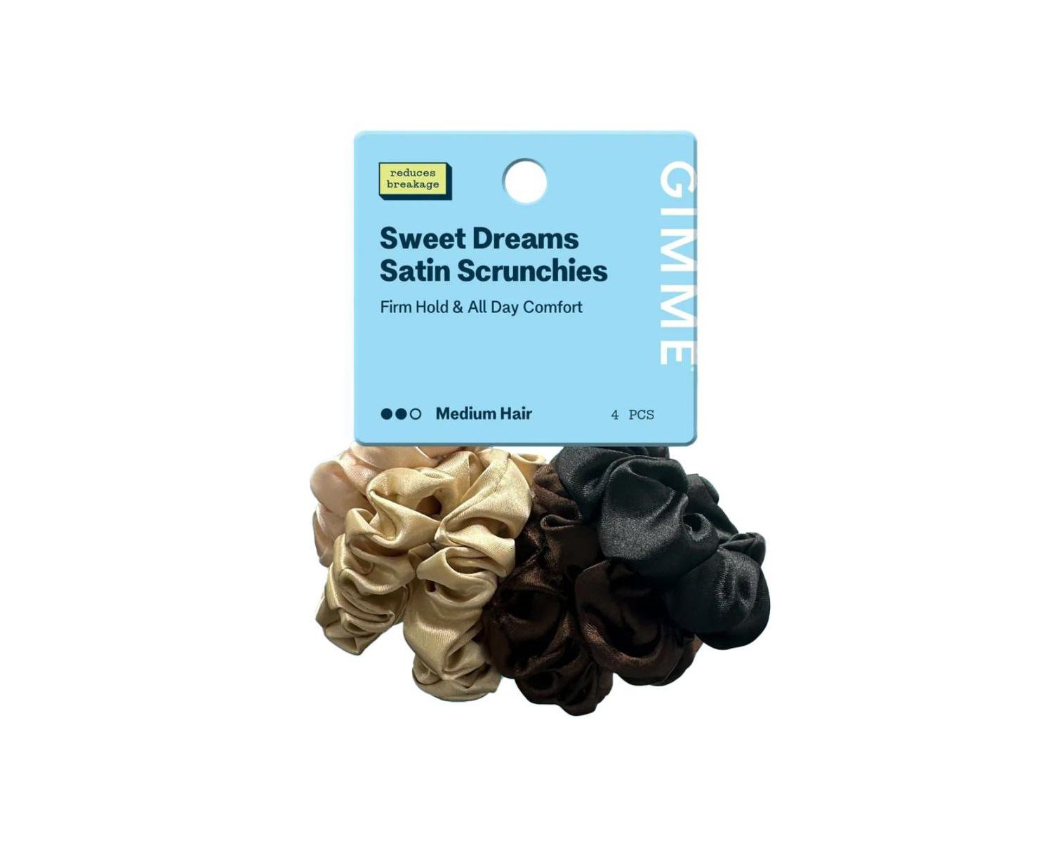 Medium Satin Scrunchies - Soft, No-Breakage Scrunchies - Perfect for Medium Hair and Bedtime Wear - 4 Pack