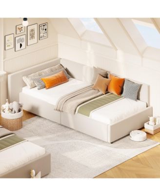 Twin Daybed with Drawers, Velvet Corner Sofa Bed with Guardrail and Storage for Bedroom