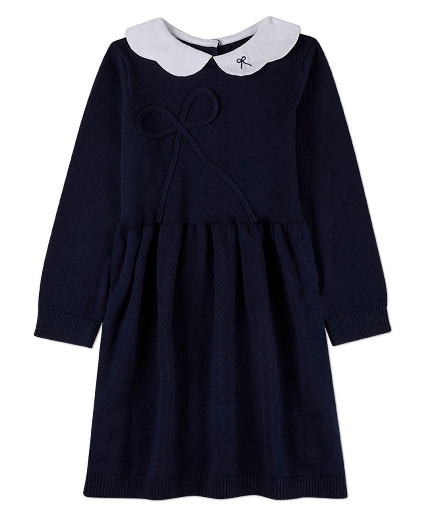 Платье MeMoi 100% Cotton Midi Dress with Scalloped Pop Collar and Bow Accents для девочек, цвет: Тёмно-синий белый — фото 1