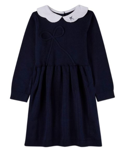 Платье MeMoi 100% Cotton Midi Dress with Scalloped Pop Collar and Bow Accents для девочек, цвет: Тёмно-синий белый