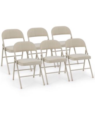 Set of 6 Folding Chairs Fabric Upholstered Padded Seat Metal Frame Home Office