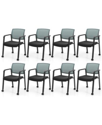 8 Piece Conference Chairs Stackable Office Guest Mesh Chair Waiting Room Wheels