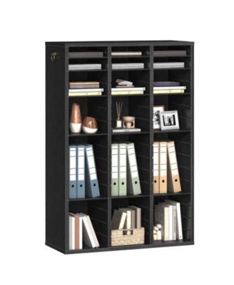 Wooden File Organizer with 48 Compartments and Adjustable Shelving