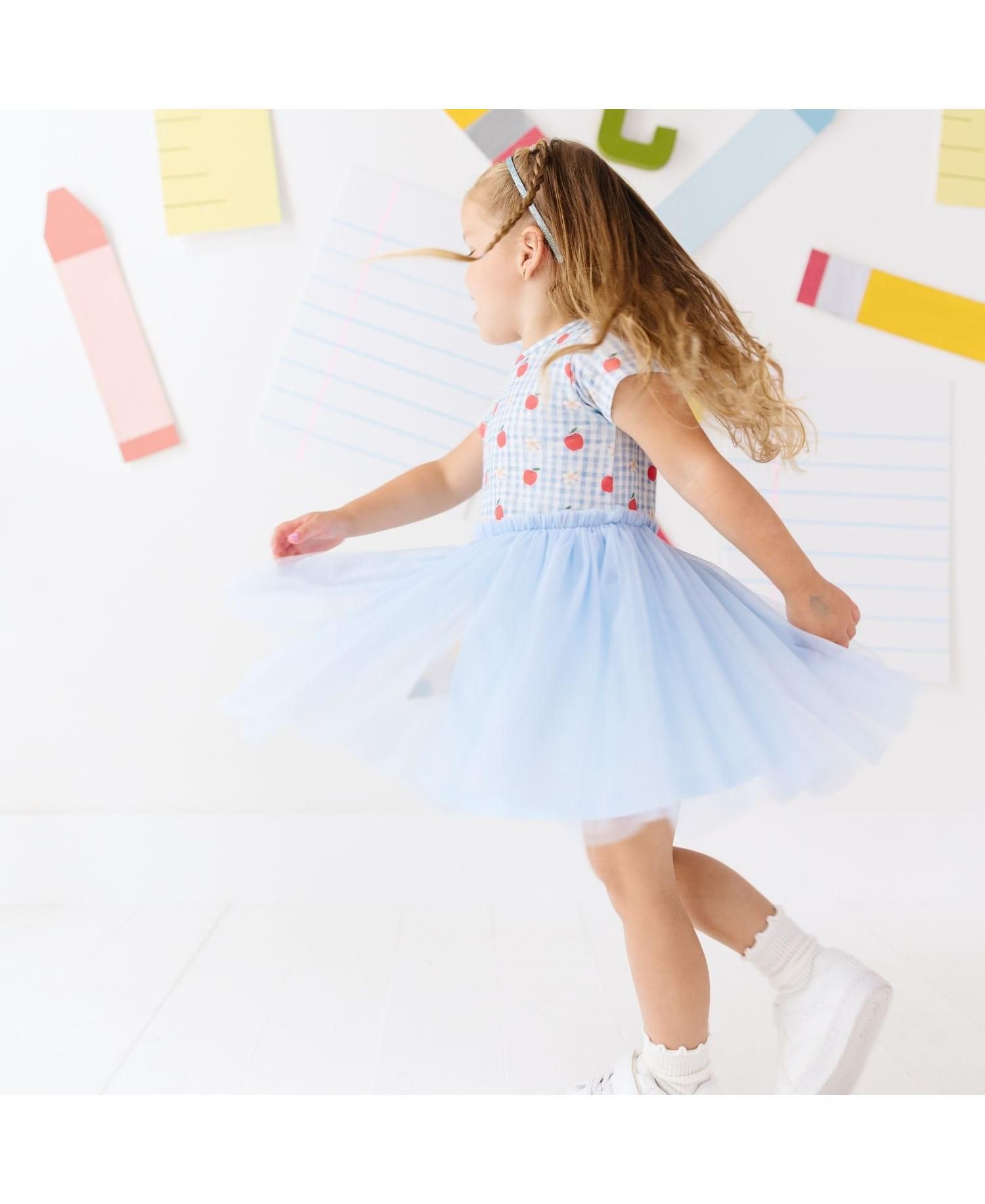 Little Girls Apple Gingham Short Sleeve Tutu Dress