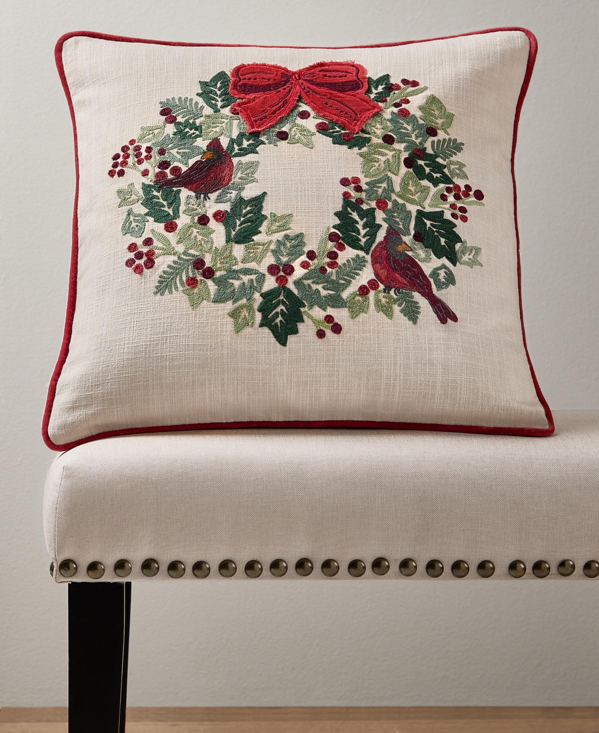 Charter Club Cardinal Wreath Decorative Pillow, 18" x 18", Macy's Exclusive