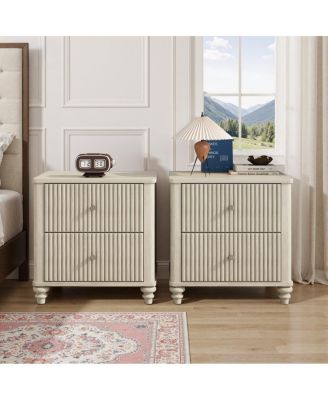 Fluted 3-Drawer Nightstand Set 21.65'' Wide Mid-Century Modern Bedside Table
