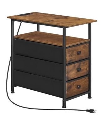 Nightstand Side Table with Built-In Charging Station and Storage