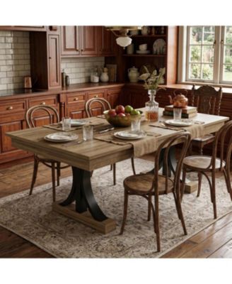 71 Inch Dining Table for 6 to 8 with 2 Drawers, Double Pedestal Industrial Wooden Kitchen Table