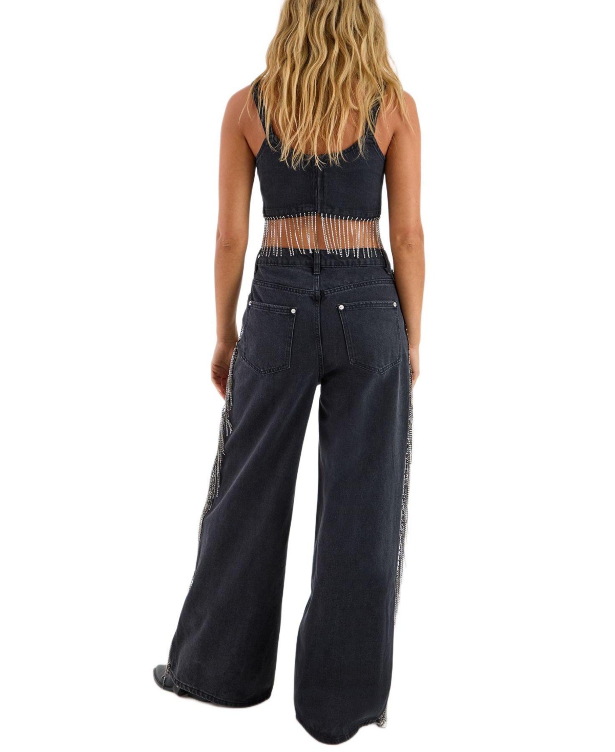 Nasty Gal Women's Denim Diamonte Tassel Straight Leg Jeans