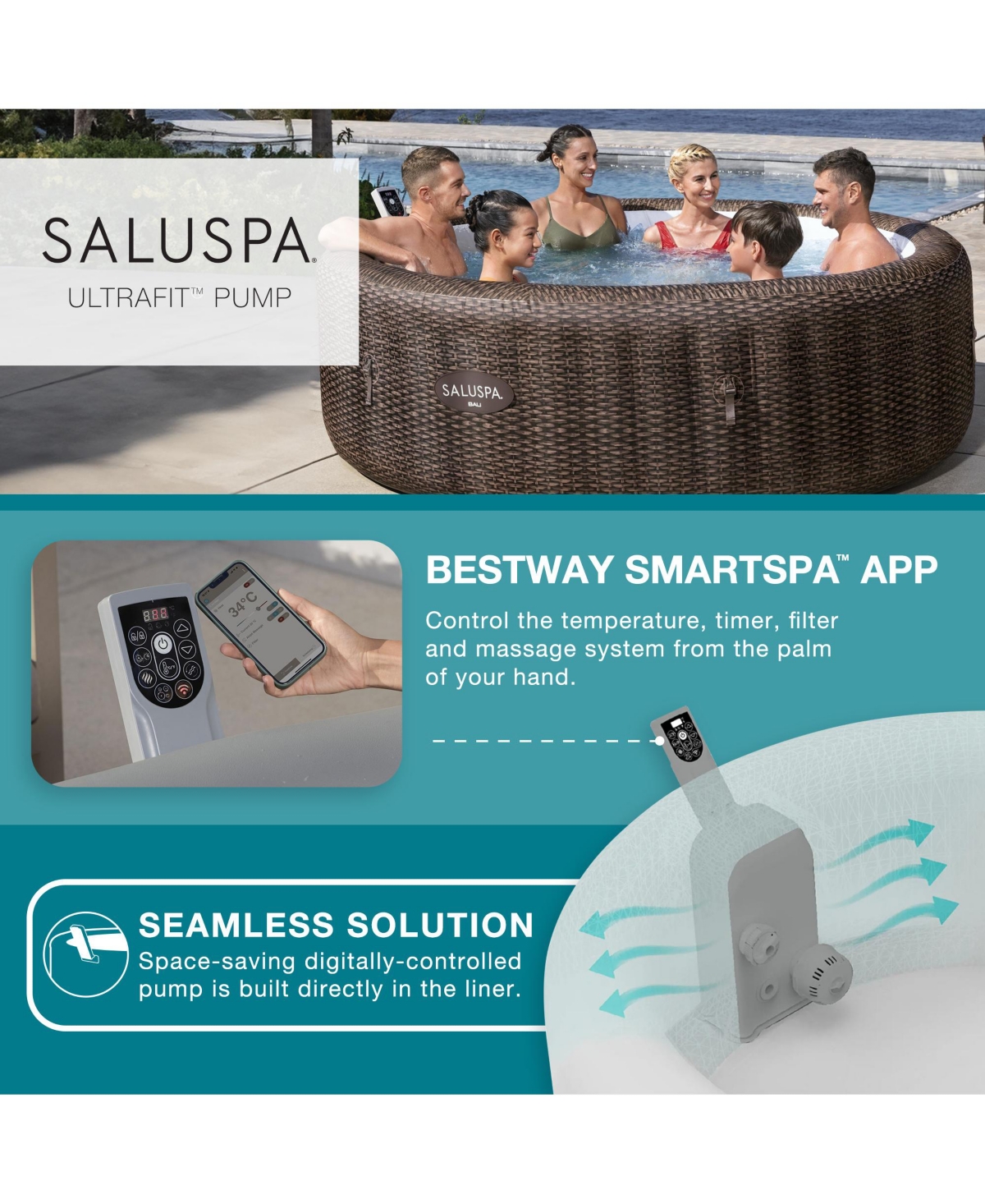 Bestway SaluSpa Bali Smart AirJet Inflatable Hot Tub w/ EnergySense Cover