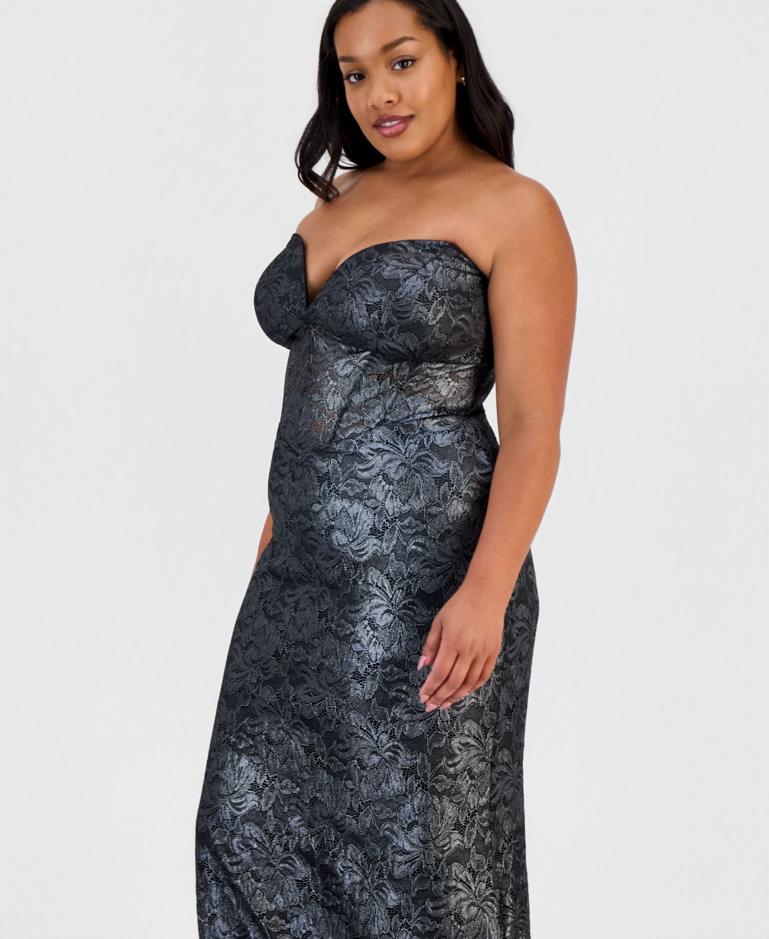 Trendy Plus Size Corset Metallic Gown