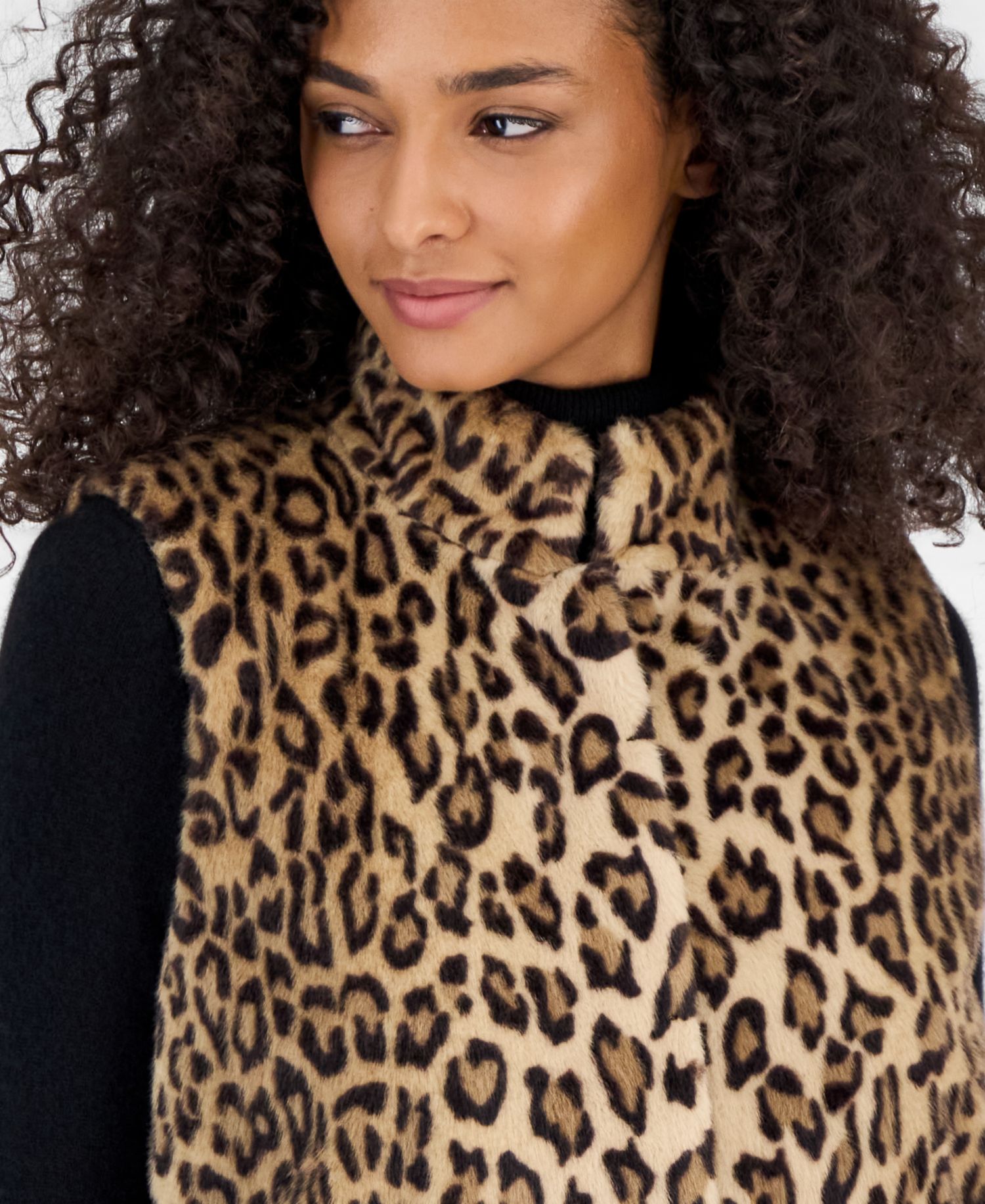 Women's Elastic-Waist Snap Front Leopard-Print Faux Fur Vest