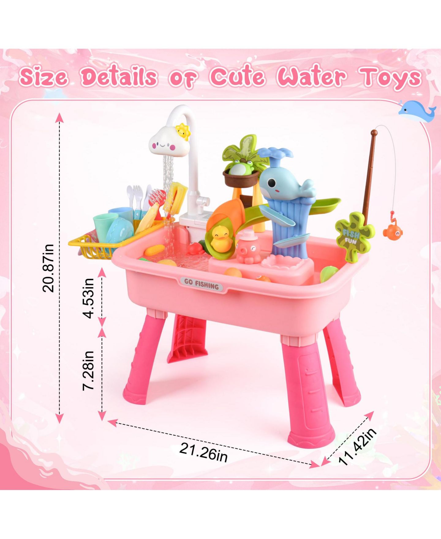 Детские игрушки GNUADZ Sand Water Table Electric Pump 4-in-1 Design Play Set, 21.26"L x 11.42"W, Ages 3+, цвет: Тёмный розовый — фото 2