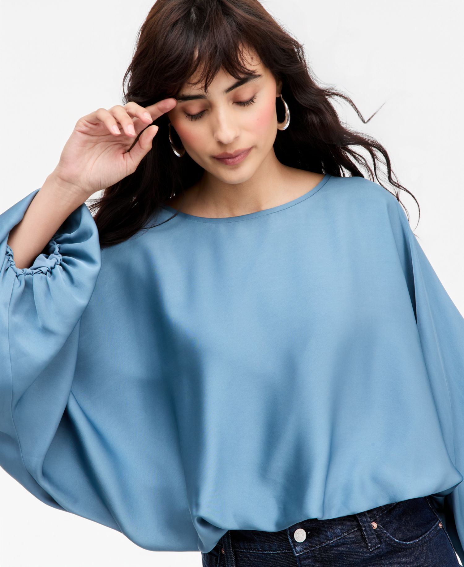 Women's Elbow-Sleeve Bubble Boat Neck Blouse
