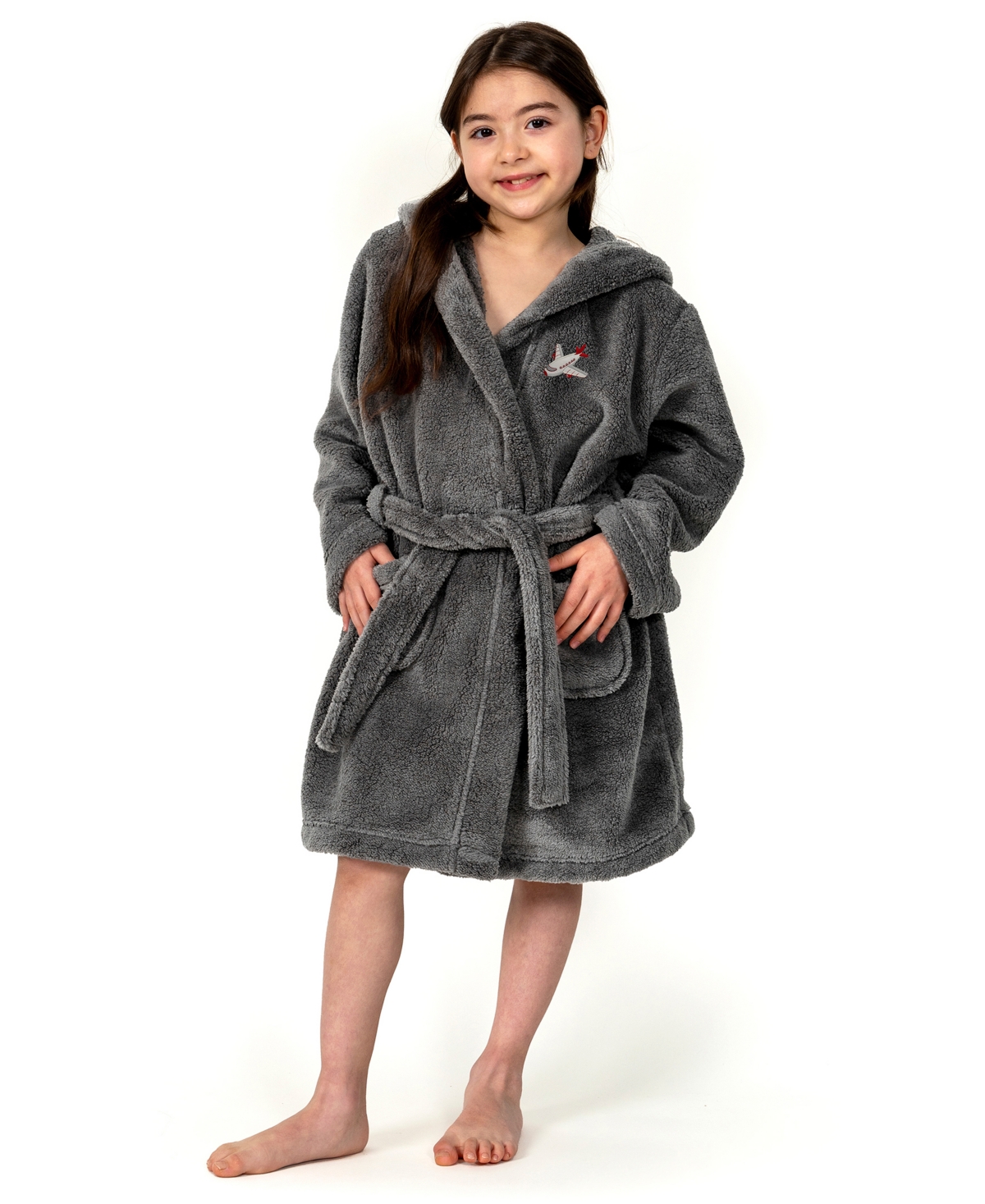 Linum Home Kids Jet Plane Super Plush Double-Brushed Hooded Bathrobe
