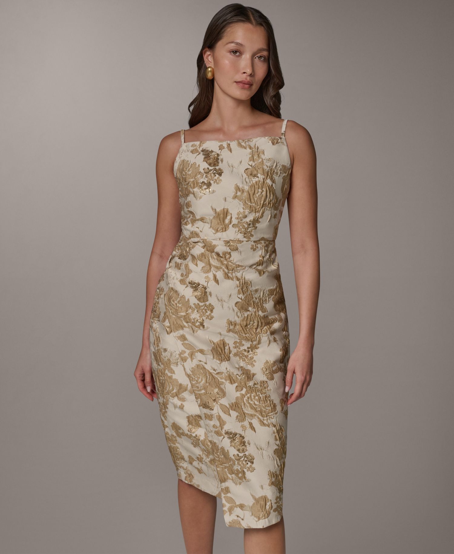 Women's Sleeveless Jacquard Square Neck Midi Sheath Dress