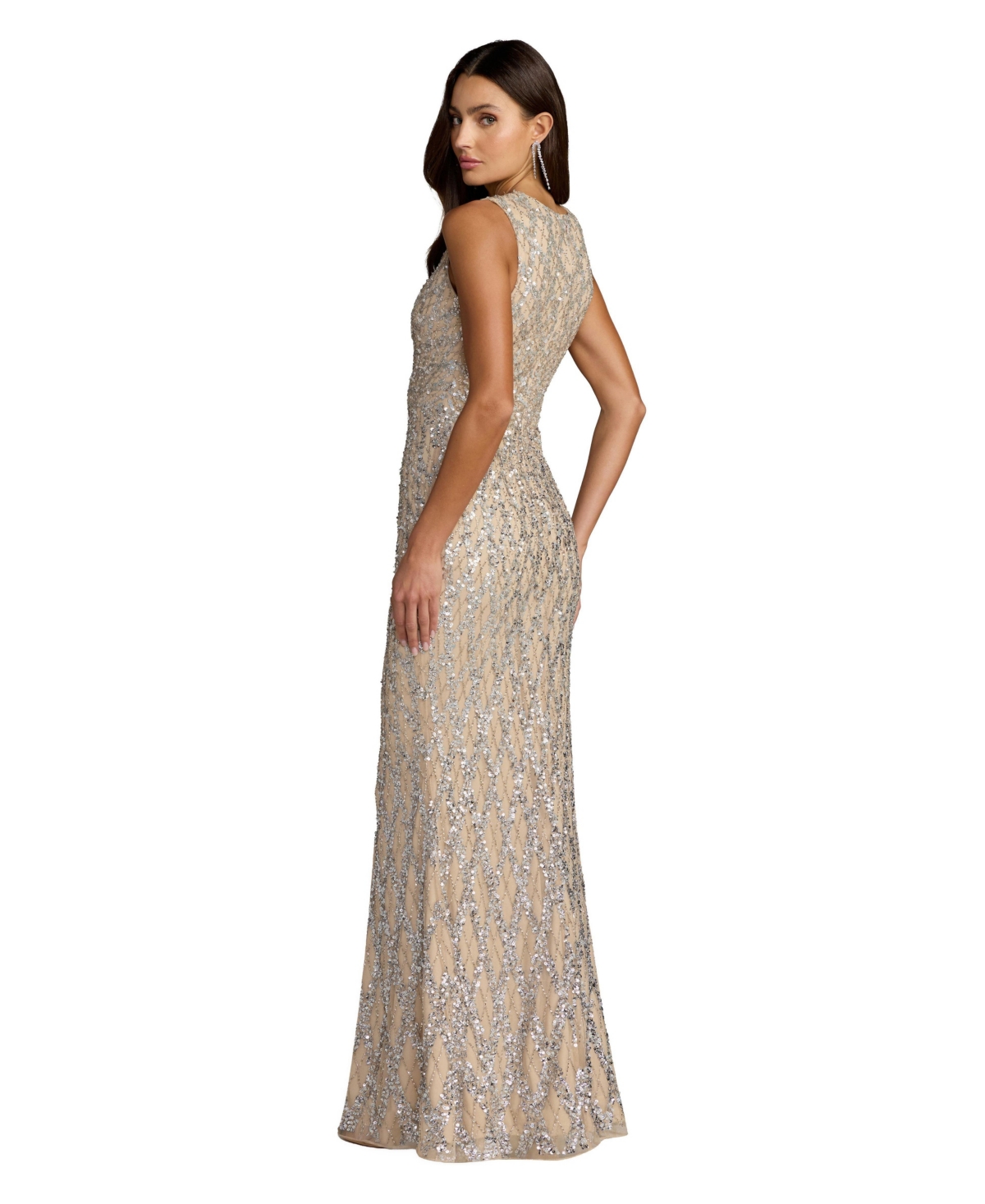 Mac Duggal Women's Pleated Metallic Flutter Sleeve A Line Gown