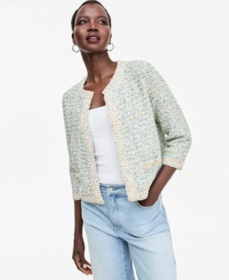 Women's Eyelash Crewneck Short-Sleeve Cardigan