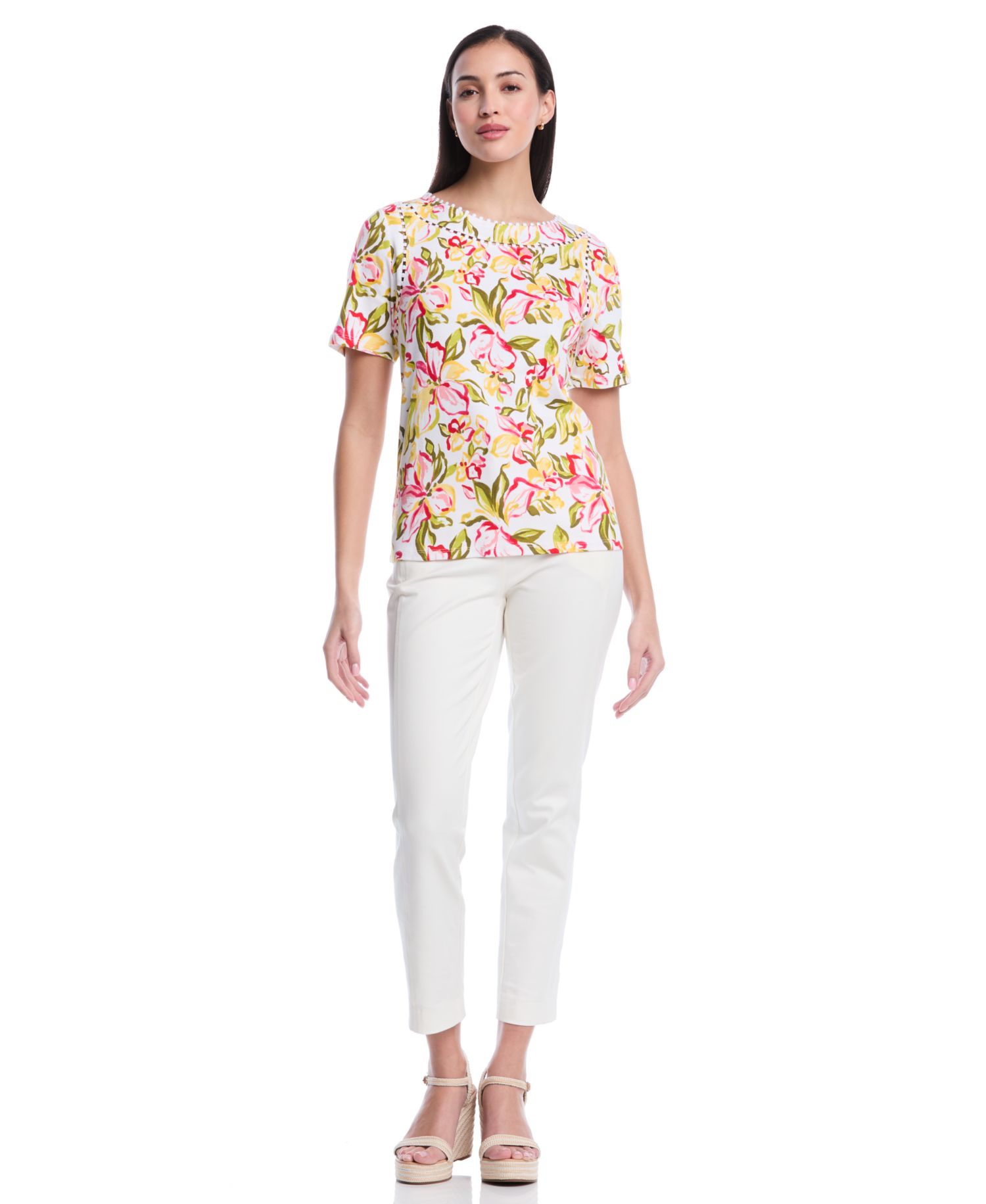 Petite Petal Print Short-Sleeve Top