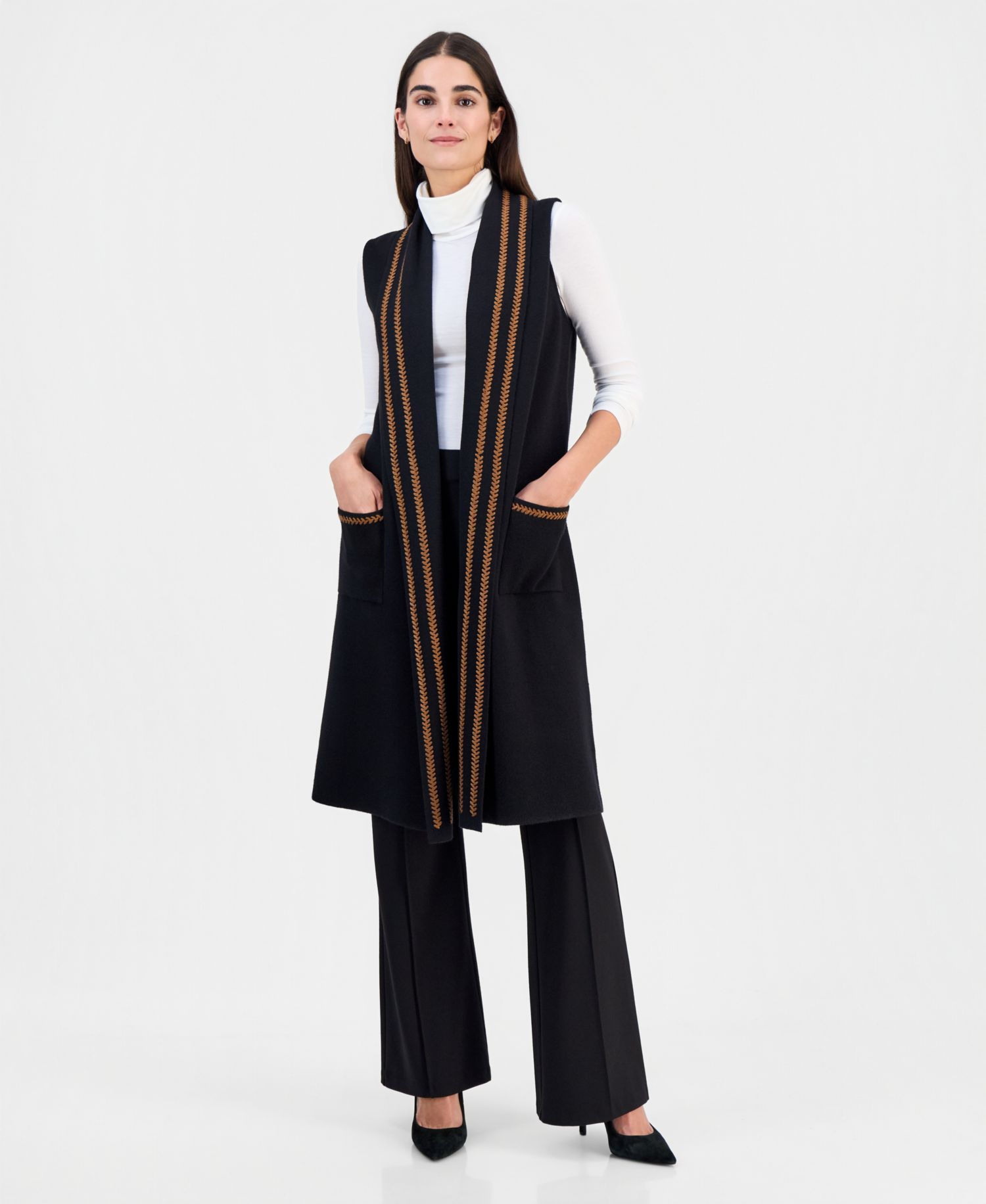 Women's Whipstitch Sleeveless Open-Front Cardigan