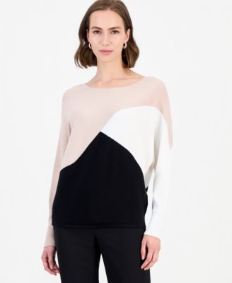 Women's Colorblock Ribbed-Knit Crewneck Pullover