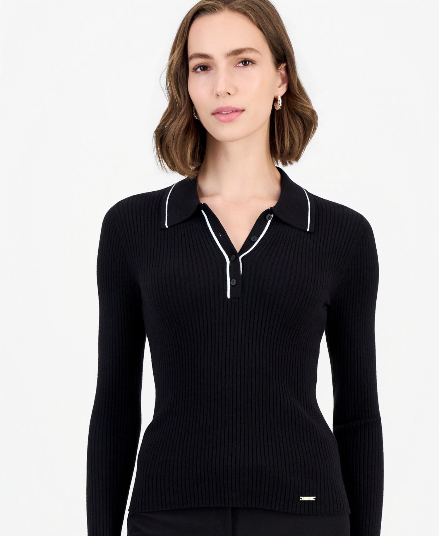 Women's Long-Sleeve Ribbed Polo Sweater