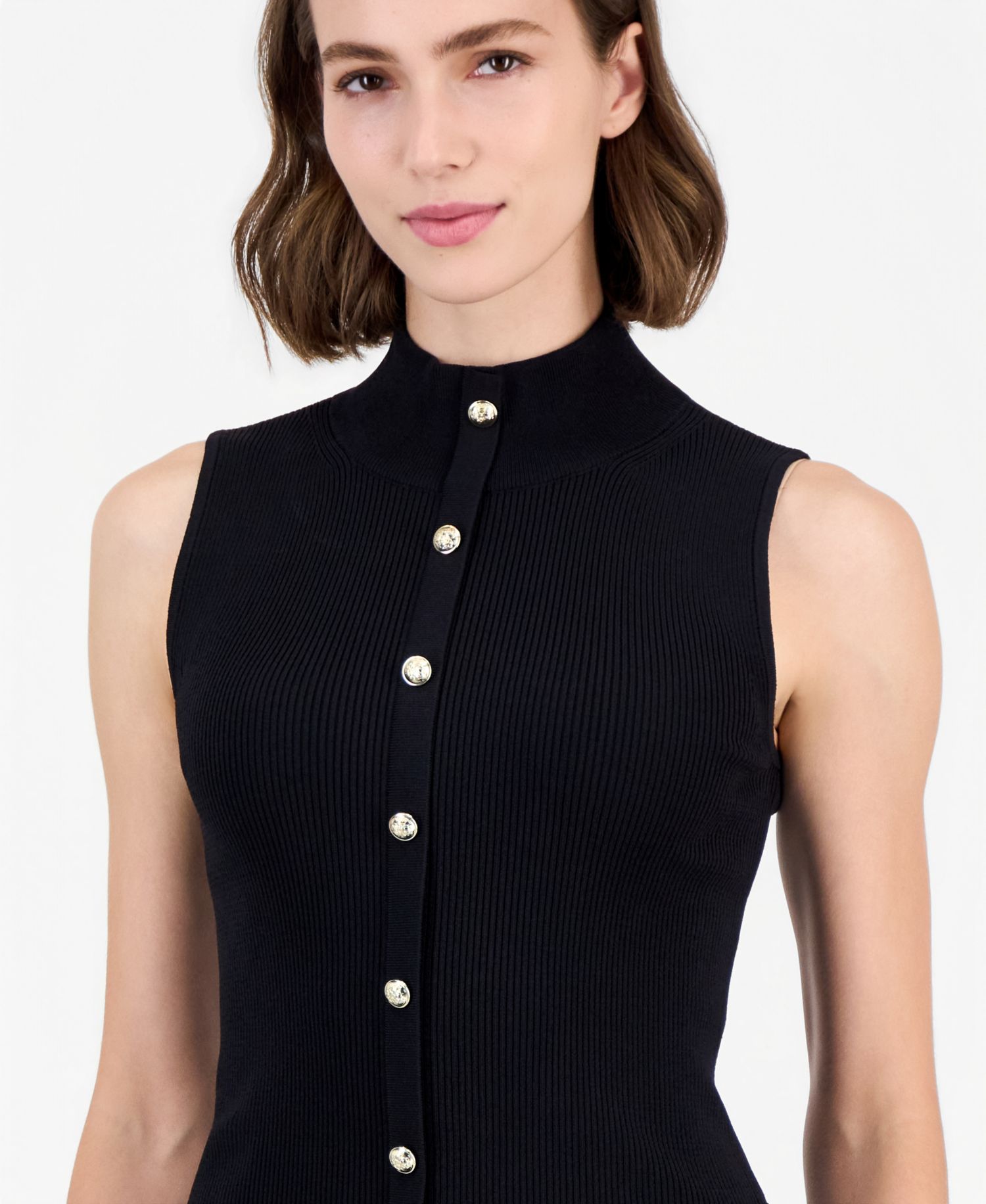Women's Sleeveless Ribbed Mock-Neck Sweater