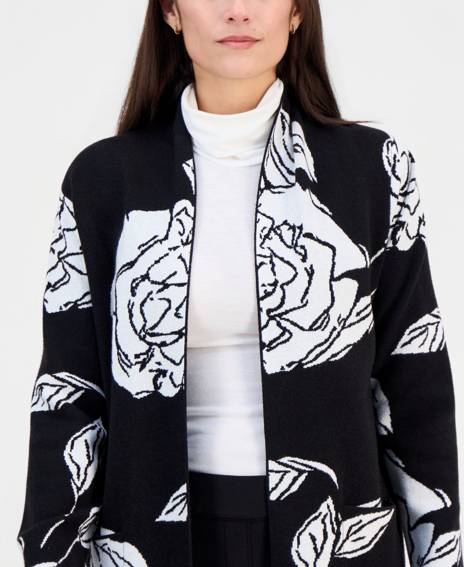 Women's Floral-Jacquard Open-Front Cardigan